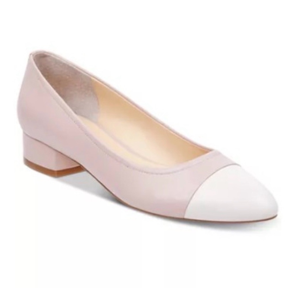 Ivanka Trump Leather Larrie Cap-Toe Pumps in White and Baby Pink